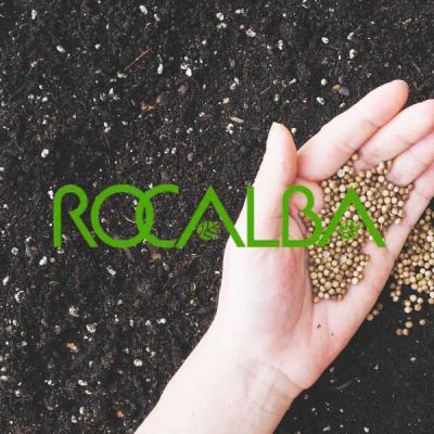 Mano con semillas logo Rocalba